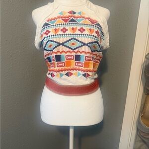 Altar'd State Pink and Blue Cropped Graphic Tank Top